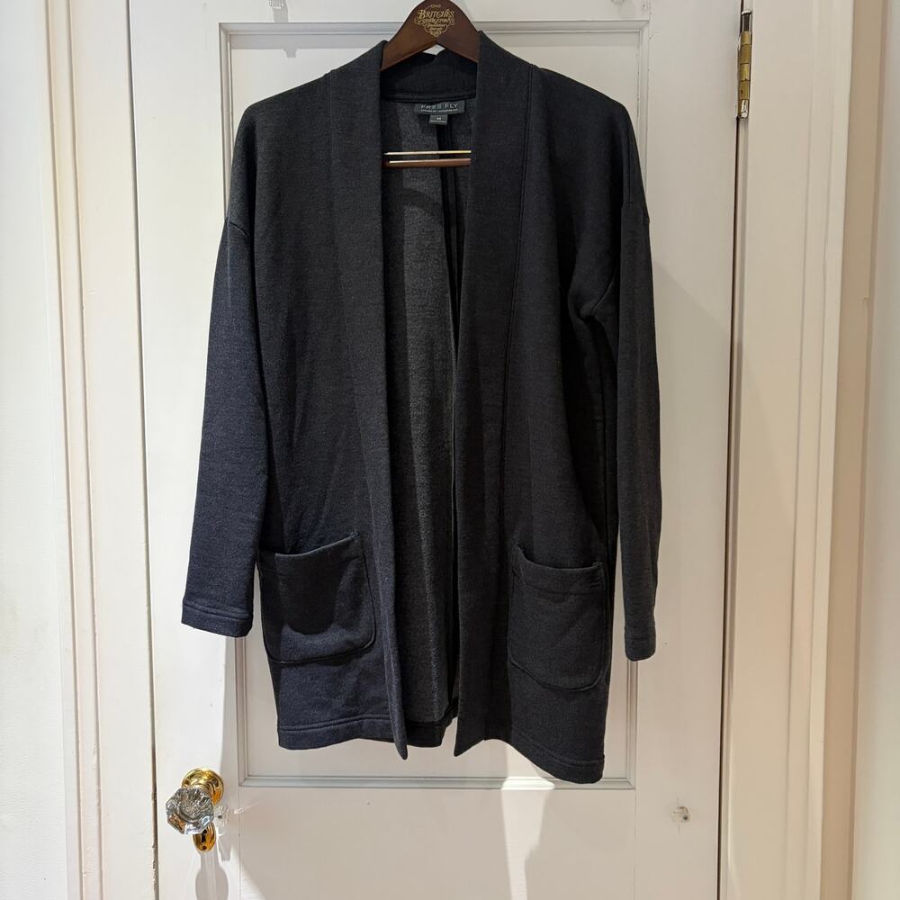 Free Fly Women's Thermal Fleece Cardigan Size M Heather Black - Picture 2 of 9